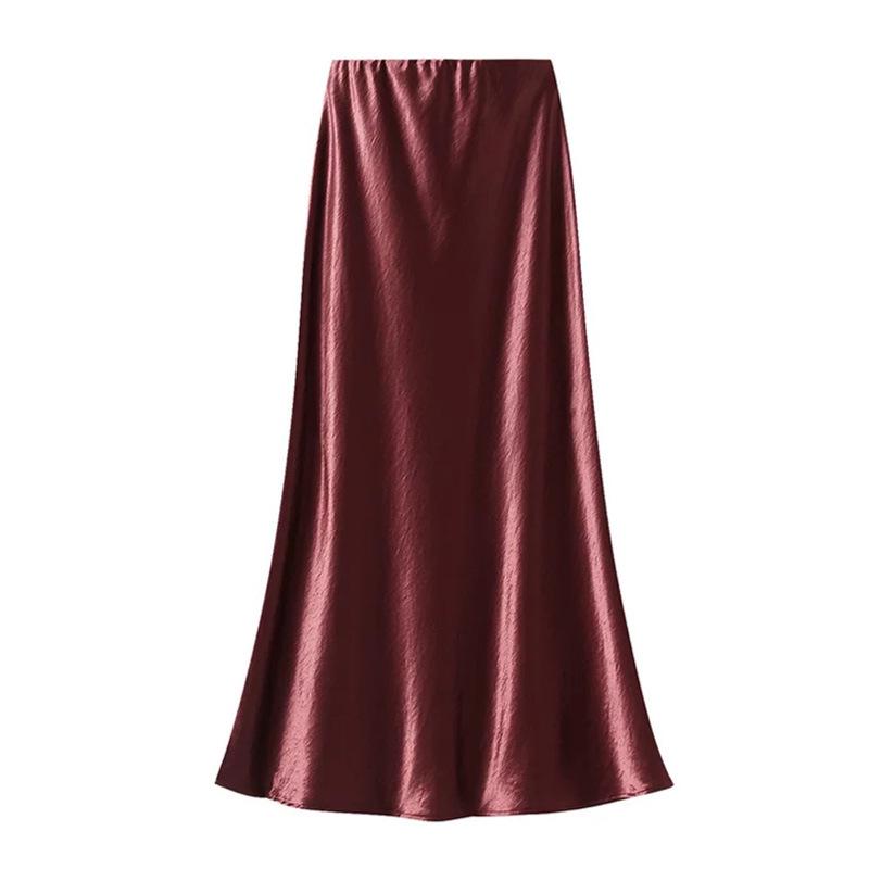 Women's French-Style Satin Midi Skirt - Light Luxury, High-Waist, Bodycon Mermaid Design for Spring and Autumn