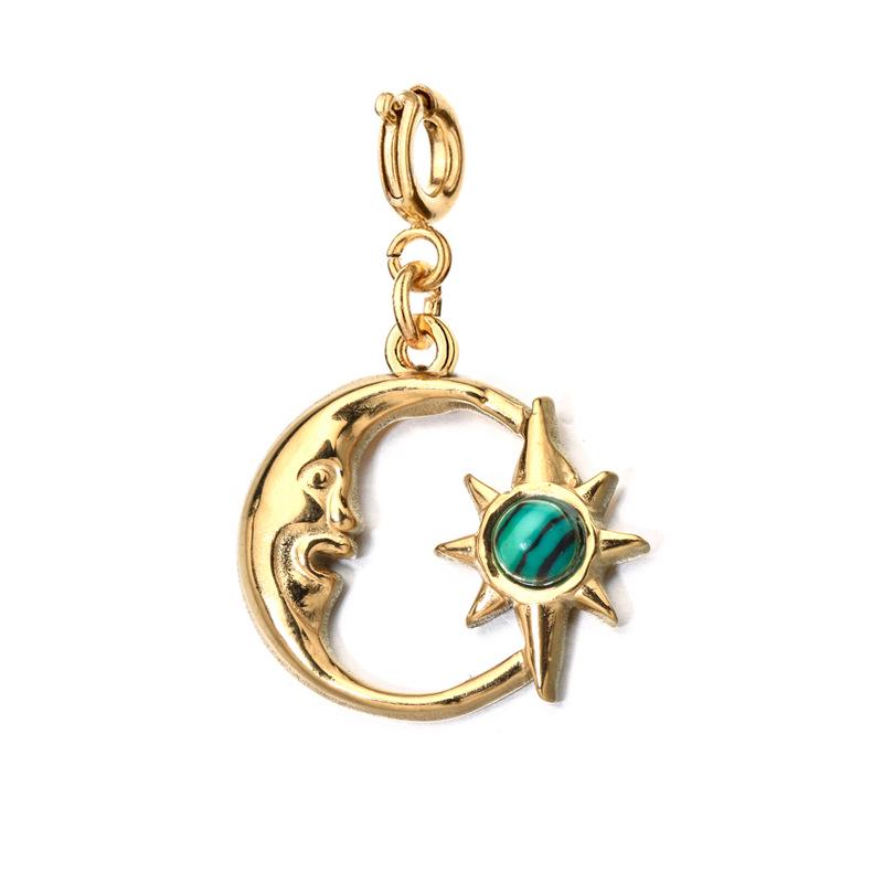 European Retro Sun and Moon Stainless Steel Pendant with Semi-Precious Stone Charm for Women.
