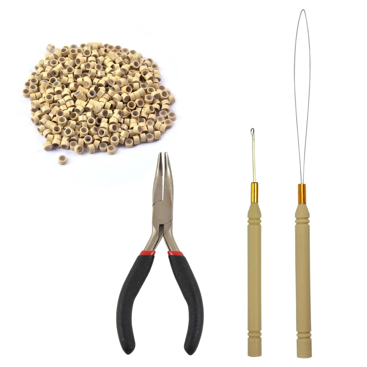 

Набор инструментов для наращивания волос : 500 шт. микро-силиконовые бусины/кольца для волос I-Tip плоскогубцы для волос тянущая петля нитевдеватель крючок игла