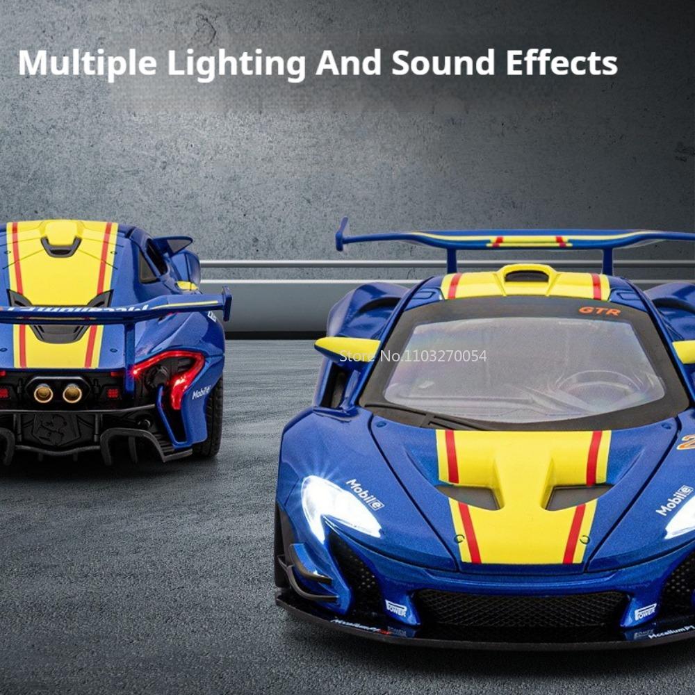 1/22 McLaren P1 GTR Modelo Coches Juguete Aleación Fundición a Presión Coche Deportivo 3 Puertas Que Se Pueden Abrir Sonido Luz Retroceso Modelo Decoración Festival Regalo