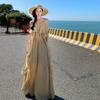 Design Seaside Vacation Suit Wear Women's Summer Lotus Leaf Edge Streamer Vest Loose Wide-leg Pants Two-piece Set