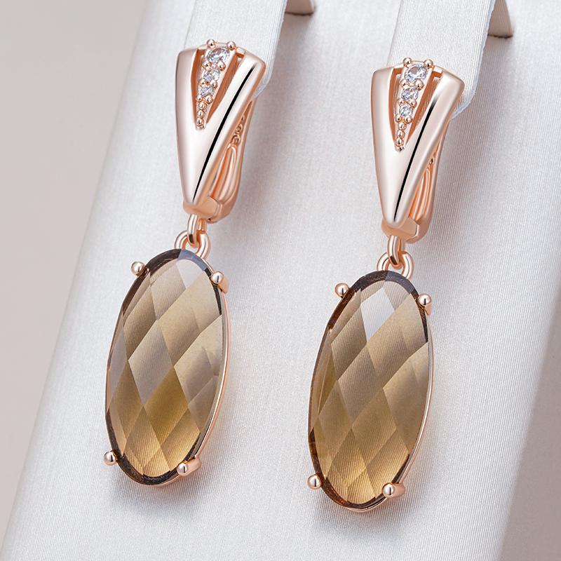 Jewelry Ring 1 Women's Brown/Gold Fashion Big Oval Natural Zircon Dangle Earrings For Simple Rose Color Bride Wedding Fine Jewelry