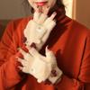 Girls Fingerless Gloves Keep Warm Cartoon Pattern Thickened Flip Top Gloves for Winter Beige