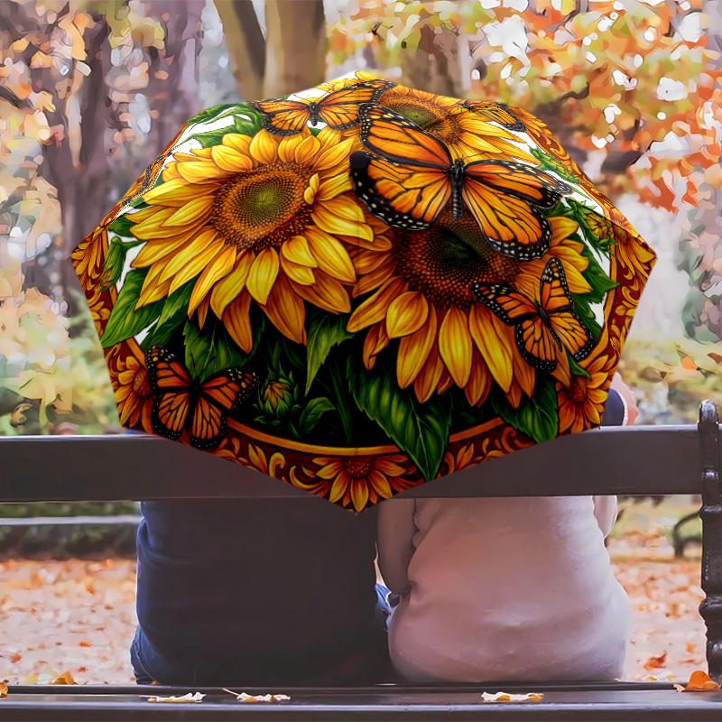 Sunflowers 2 Printed umbrella windproof folding umbrella portable sun and rain umbrella suitable for gifting