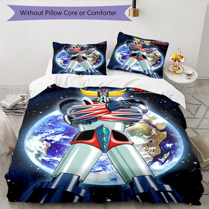 3pcs UFO Robot Grendizer7 Design Cover Set - HD Printed Bedding with 1 Cover and 2 Pillowcases - Perfect for Home and Dorm Decor