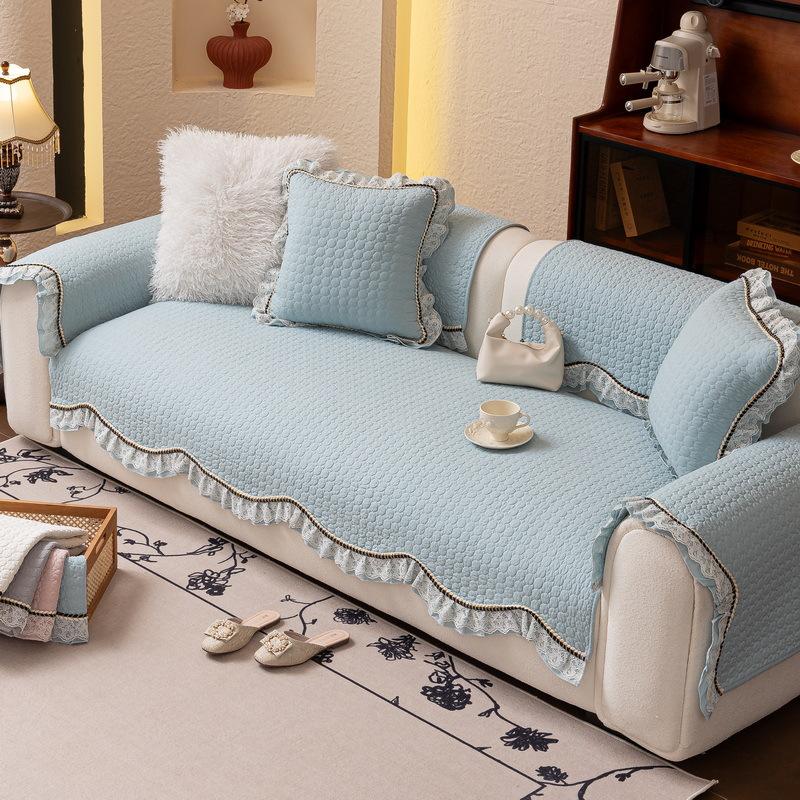 New Pure Cotton Fabric Irregular Sofa Cushion Four Seasons Universal Non-Slip French Cream Wind Seat Cushion Cover Cloth Towel