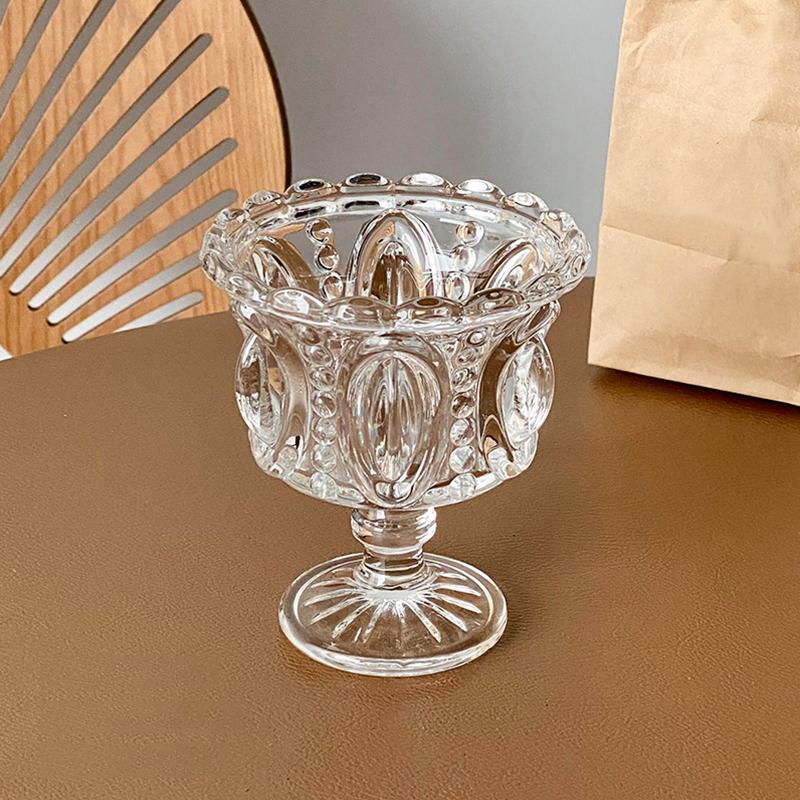 1PC Color Blocking Ice Cream Bowl Dessert Cup Palace Style Highball Glass Gift Tableware Vintage Embossed Design Elegant 200ml