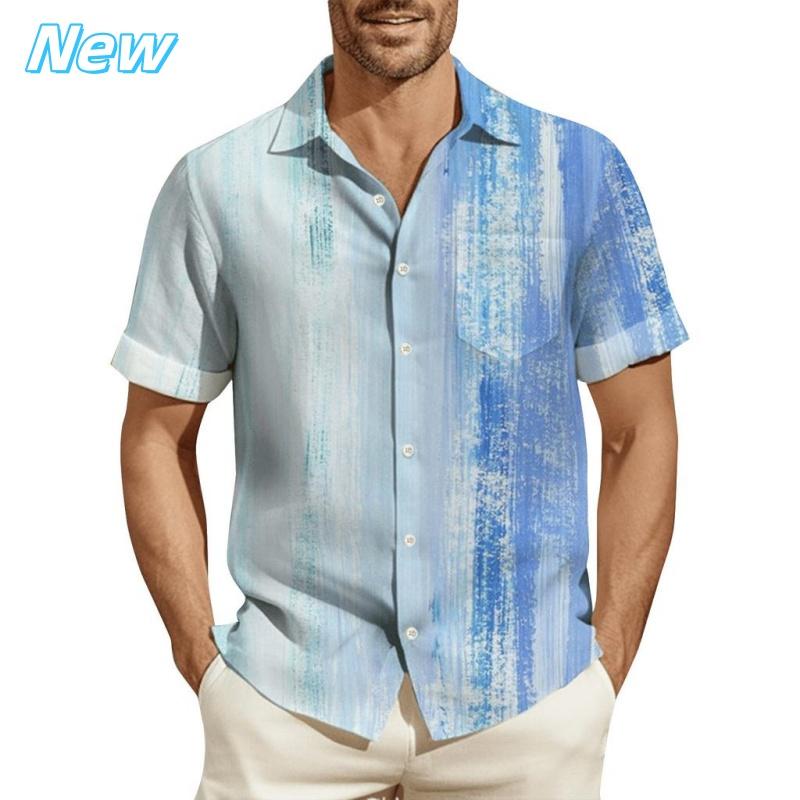 Printed Leaf Geometry Aloha Shirt For Men Colorful Gradient Graphic Blouses Casual Short Sleeve Hawalian Shirts Loose Tops