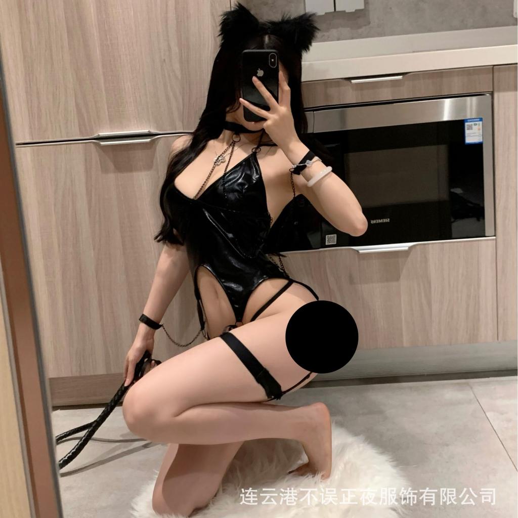 Sex Underwear Sexy Patent Leather Seduction Chain Uniform Passion Free Small Breast Pajamas Women
