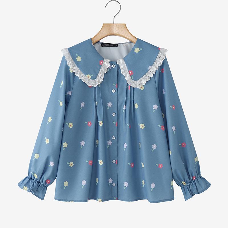 ZANZEA Women Casual Doll Collar Loose Long Sleeve Floral Blouse