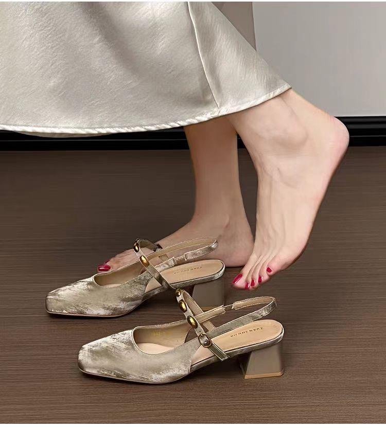 

2025 summer new high-heeled sandals wear bag head sandals French fashion casual Mary Jane shoes women s shoes 40