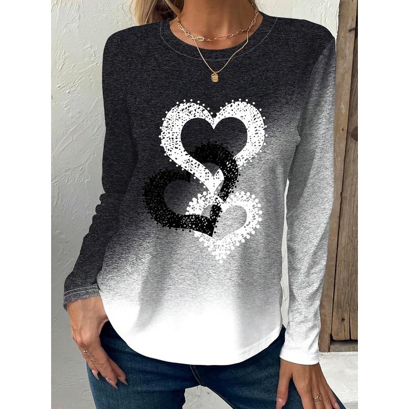 Gradient Love graphic 3D Print Crew Neck Long Sleeve T-Shirt Fashion Womens clothing Casual y2k clothes Harajuku Female clothing