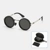 SHAUNA Full-folding Light-reducing Metal Punk ND9-level Adjustable Dimming Round Polarized Sunglasses UV400 With Case