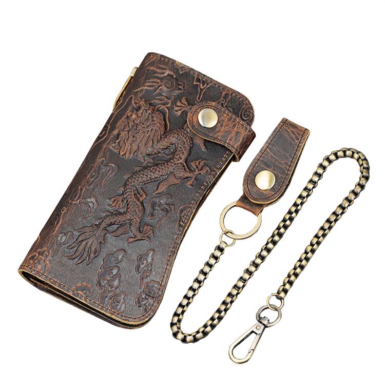 Luxury Style Men's Leather Wallet With Iron Chain Genuine Leather Clip Purse For Men Male Fashion Men's Long Wallet Dropshipping