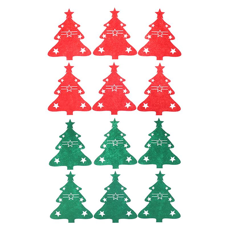 

12 шт. Різдвяні фетрові підкладки для столових приборів у формі ялинки з декором зірок, міцні, для дому, різдвяної святкової вечірки, аксесуари для декору столу різнокольоровий