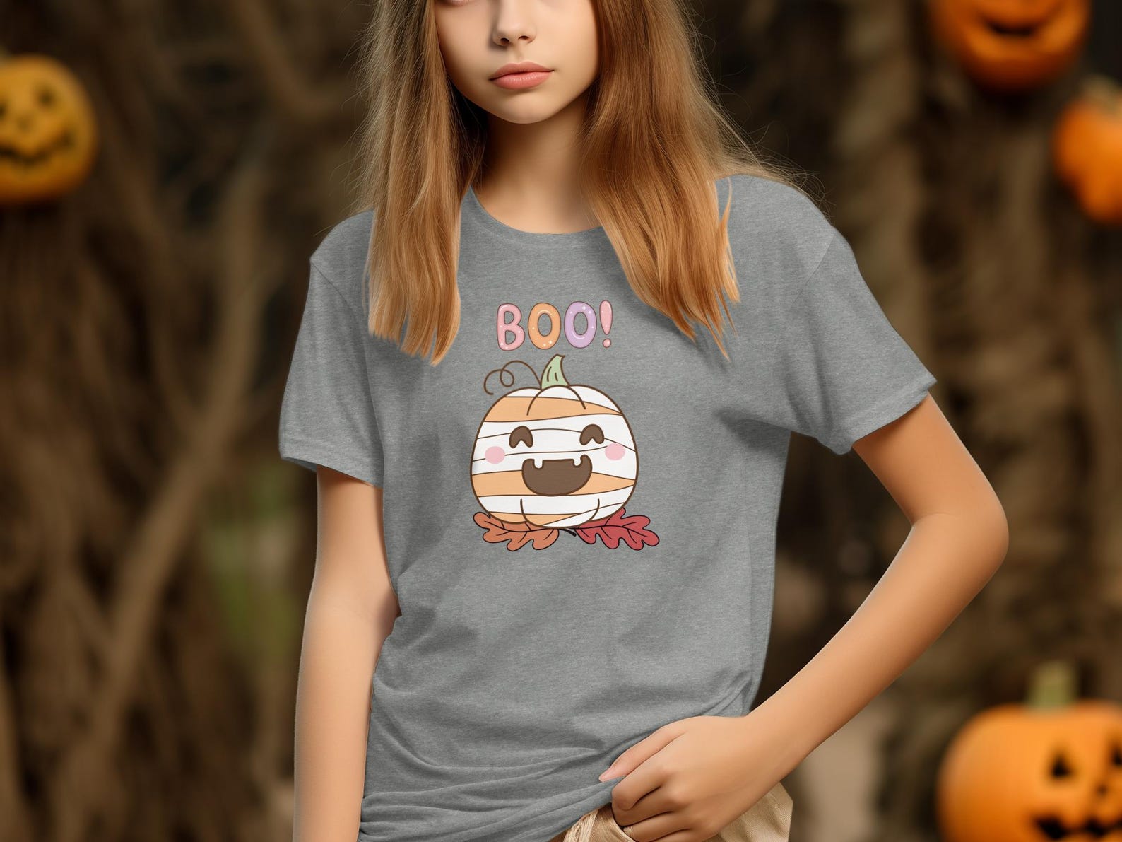 Kawaii Mummy Pumpkin BOO! Toddler T-Shirt, Pastel Halloween Kids Tee 3XL
