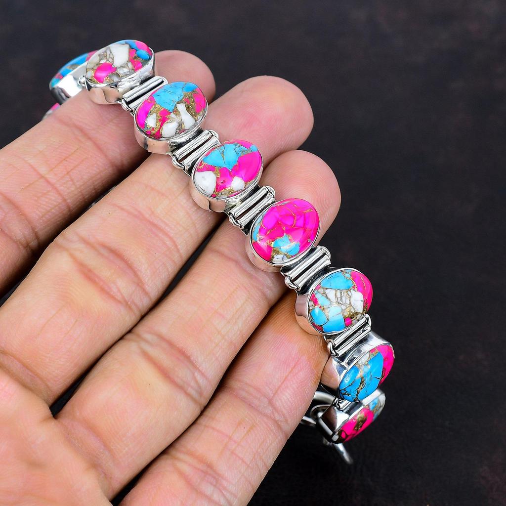 Cotton Candy Turquoise Bracelet 925 Sterling Silver Bracelet Adjustable Chain Bracelet Handmade Jewelry Gemstone Bracelet Anniversary Gifts