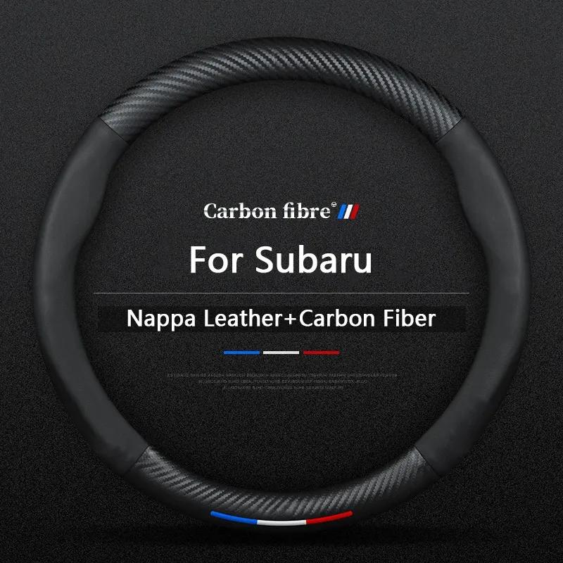 Car Carbon Fiber Leather Steering Wheel Cover For Subaru Outback Legacy Forester Levorg Impreza WRX STI BRZ Interior Accessories