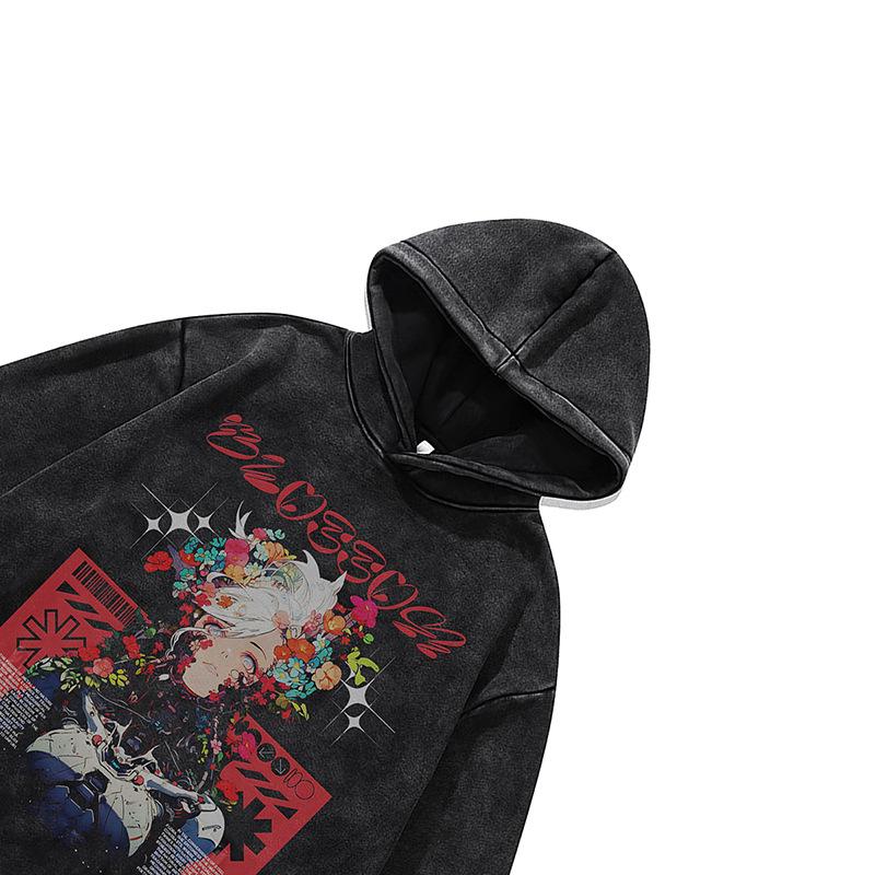 Autumn And Winter Digital Direct Injection Printing Hooded Sweater Men And Women Loose Cotton Washed Old Hoodie Jacket