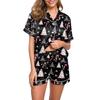 Women's Casual Fashion Christmas Print Short-Sleeve Top And Shorts Homewear Set