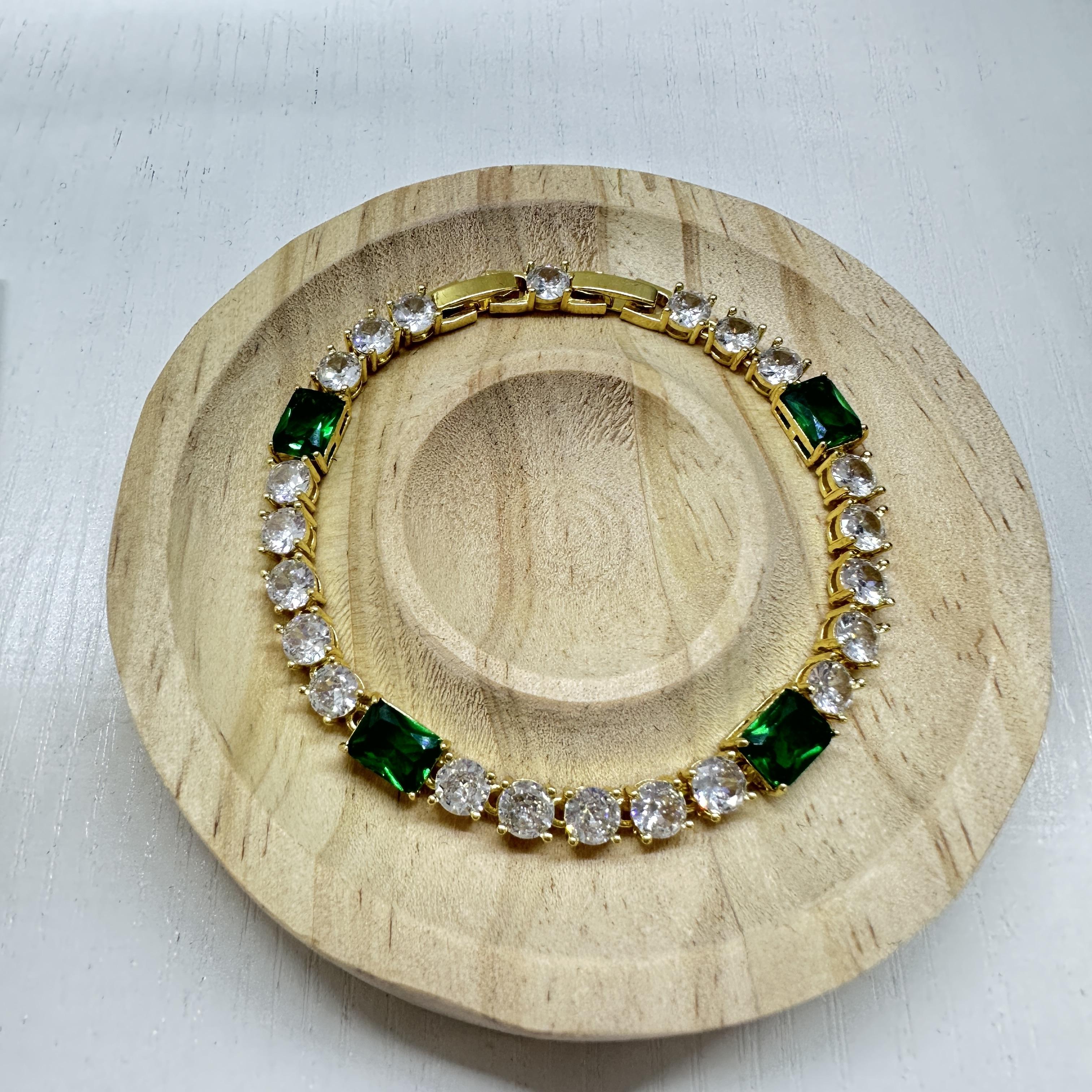 

HECHENG,,Copper Color Luxury Zircon Set,Green Zircon Bracelet Necklace Pendant Wedding Gifts