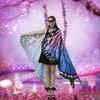 Halloween Costume for Adult Women Butterfly Wing Fairy Shawl with Antenna Headband Soft Lace Mask Cosplay Dress Up