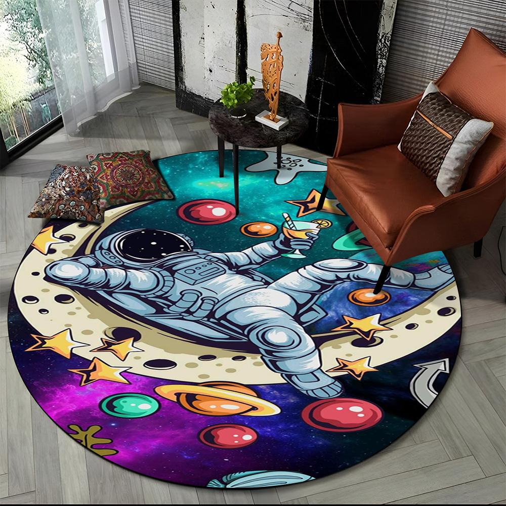 3D Astronaut Space Cartoon Round Carpet Rug for Living Room Bedroom Child Playroom Chair Decor,Pet Area Rug Non-slip Floor Mat