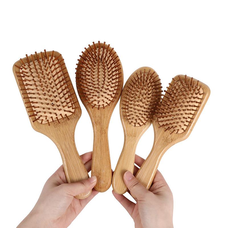 Natural Bamboo Paddle Hair Brush Comb Improve Hair Growth Air Cushion Combs For Scalp Massage Anti-Static No Hair Tangle Comb