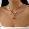 Y2K Colorful Summer Beach Beaded Choker Necklace for Women Heart Pendant Trendy Front Toggle Clasp Dopamine Party Jewelry Gift