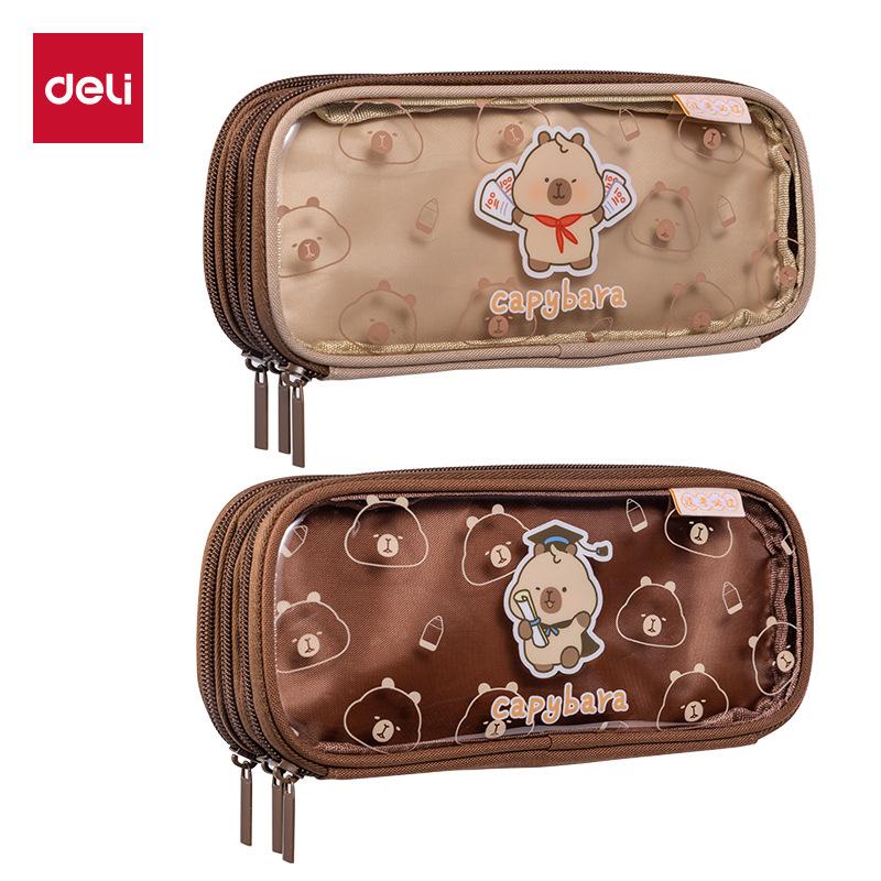 Deli BL753 Kapibara Series Three Zipper Pencil Case Large Capacity Stationery Box Student Pencil Bag