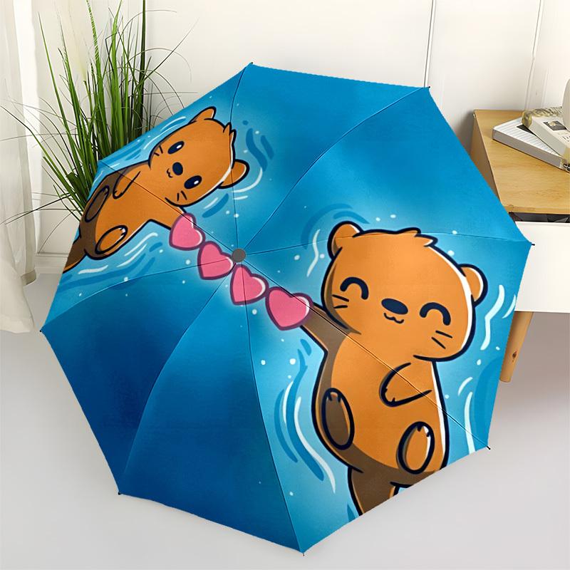 1pc Otters Love Automatic Folding Umbrella - Compact 8-Rib Design, Durable Plastic & Iron, Lightweight for Outdoor Daily Use051