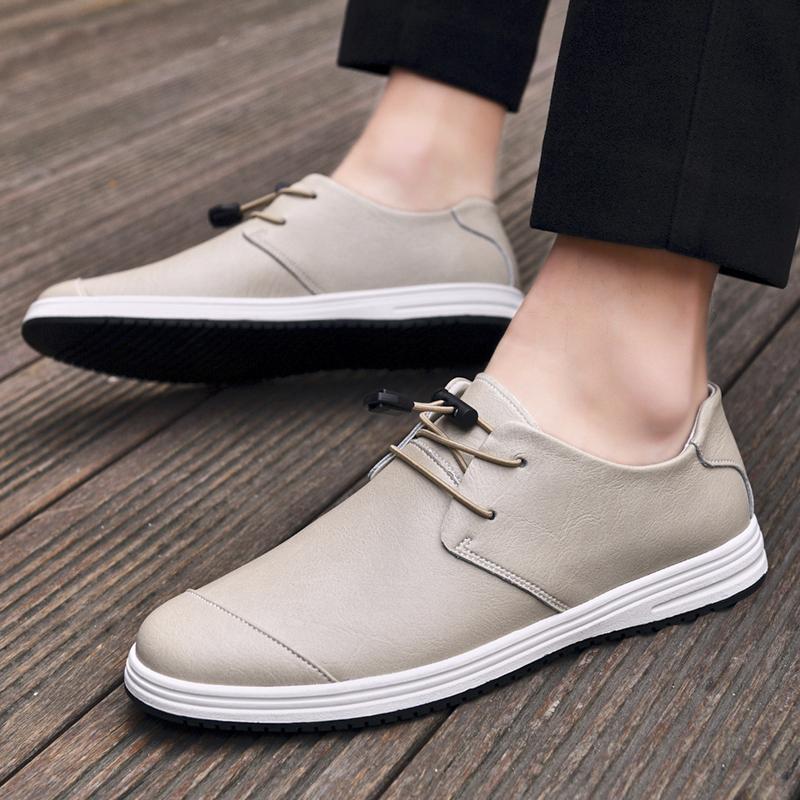 Fashion Trendy New Minimalist Beige Men's Leather Casual Shoes Soft Soles Comfortable Loafers for Office Men's Business Work Shoes