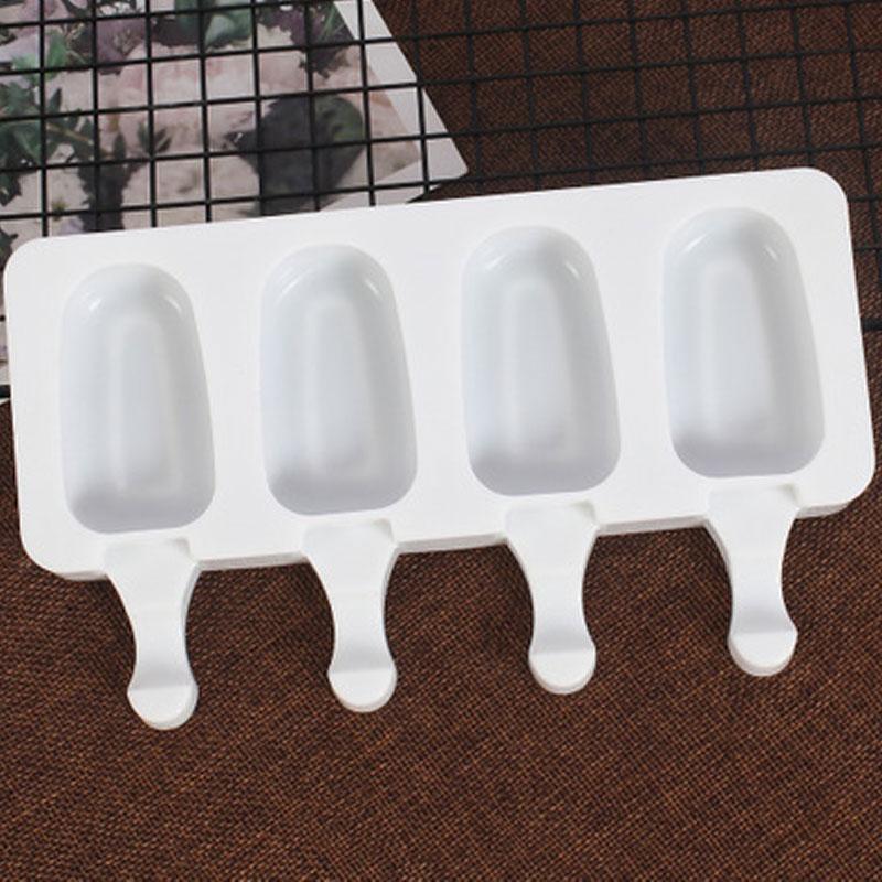 Popsicle Molds Set of 2 Ice Pop Molds Silicone 4 Cavities Ice Cream Oval Cake Pop Mold with 50 Wooden Sticks for DIY Popsicle
