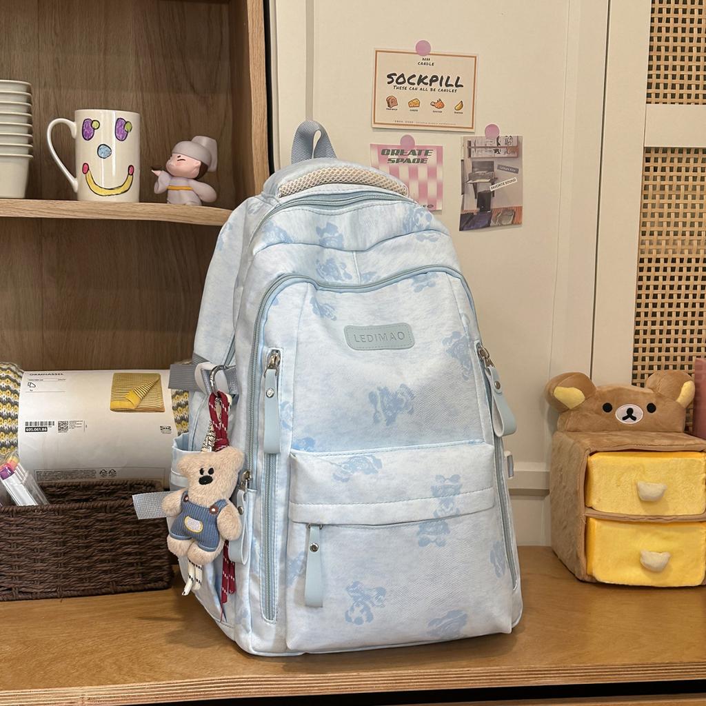 Schoolbag High-value campus student schoolbag Korean version floral student schoolbag Large capacity student schoolbag Wear-resistant practical b