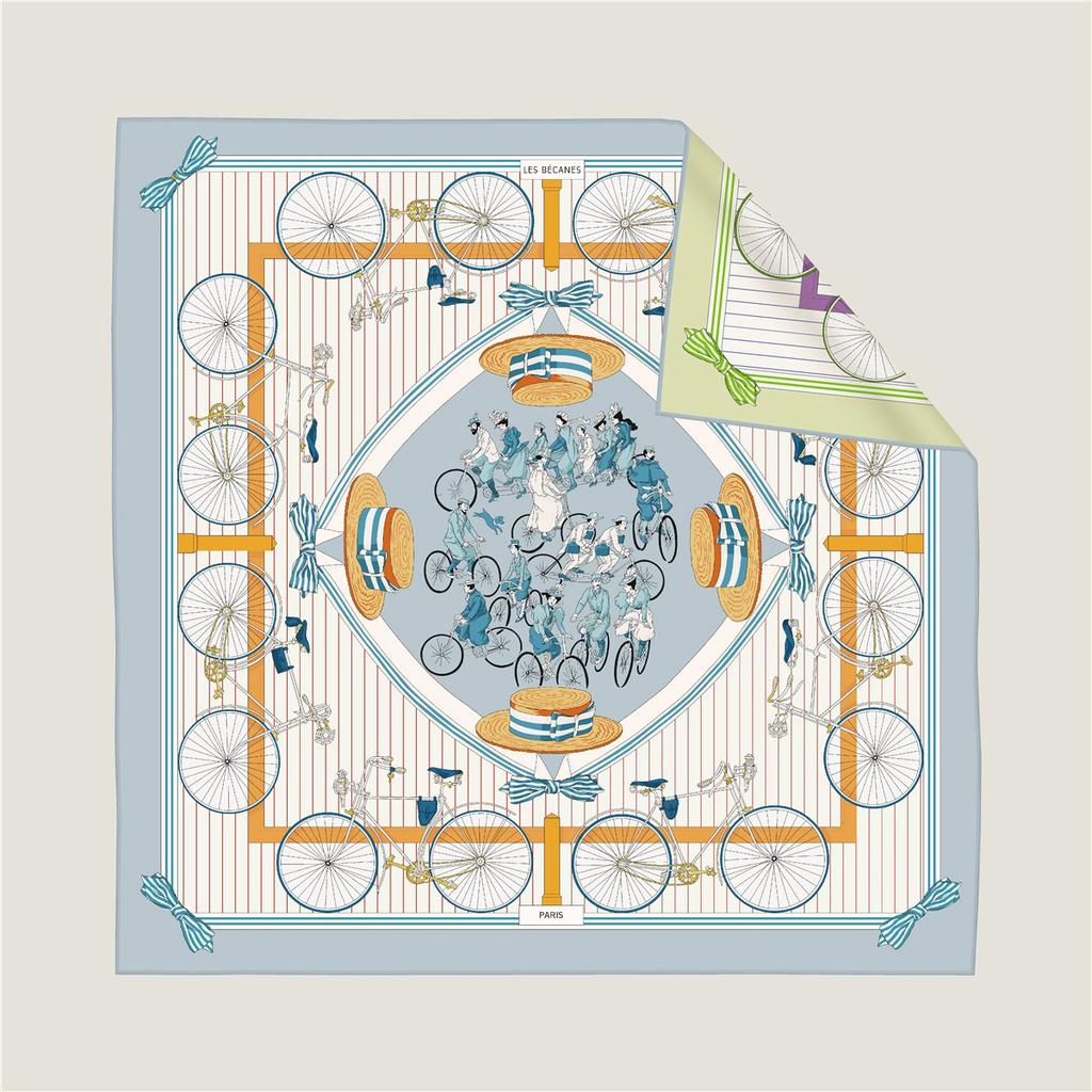 Brand Silk Scarves Bicycle Printed Twill Silk Scarf Women Shawls Luxury Design Hijab Fashion Square Curled Scarf Neckerchief