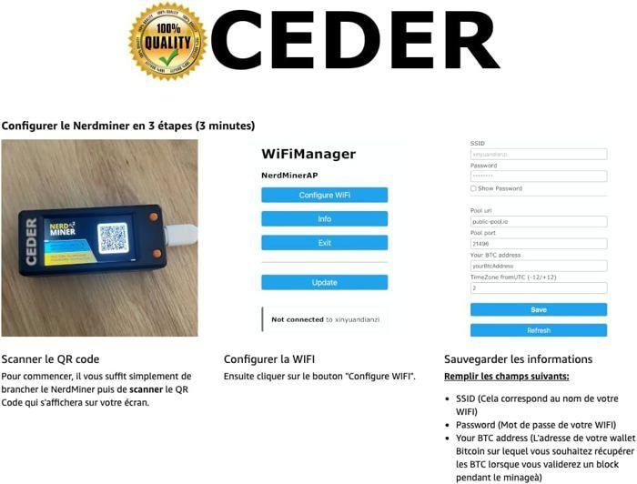 CEDER - Nerdminer V2 Pro Mining Bitcoin 79KH/S Solo Faible Consommation d'énergie assemblé WiFi &amp; USB-C Lottery Miner Win 3.125 BTC