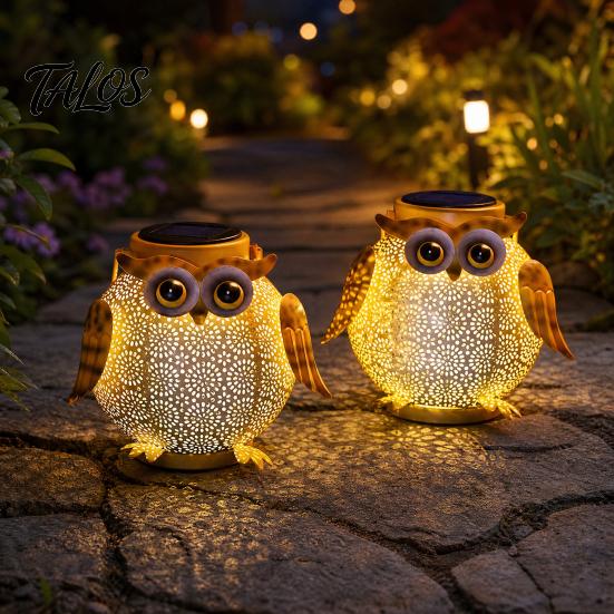 Metal Owl Solar Light, Outdoor Solar Owl Lantern, Waterproof Solar Powered Garden Light, Hanging Floral Owl Lantern for Patio Yard Porch