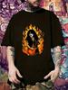 Rock & Roll Flame Guitar Graphic T-shirt - Black Casual Short Sleeve Tee with Bold Orange Design