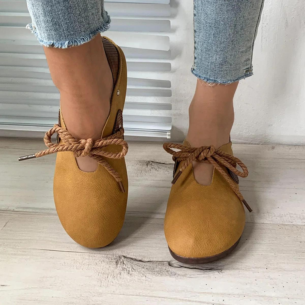 

Взуття для жінок Нові жіночі балетки на шнурівці Осінні жіночі туфлі на низькому каблуці Повсякденне жіноче взуття Легке Однотонне Круглий носок Жіноче взуття для ходьби Кеди 41 жовтий