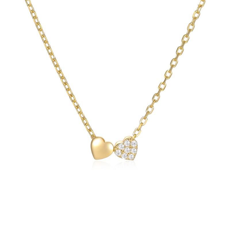 Elegant Sterling Double Heart Pendant Necklace Women Gold Or White Plated Adjustable Chain Length 21-50cm