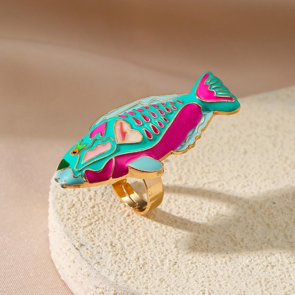 Open Design Drip Oil Rings Fish Shaped Rings Marine Creature Rings Enamel Band Rings For Women
