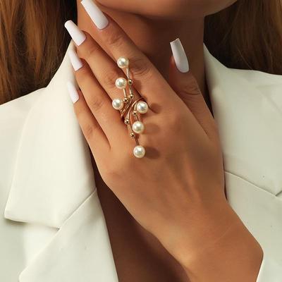 Exaggerated Gold Pearl Geometric Ring: European & American Trend