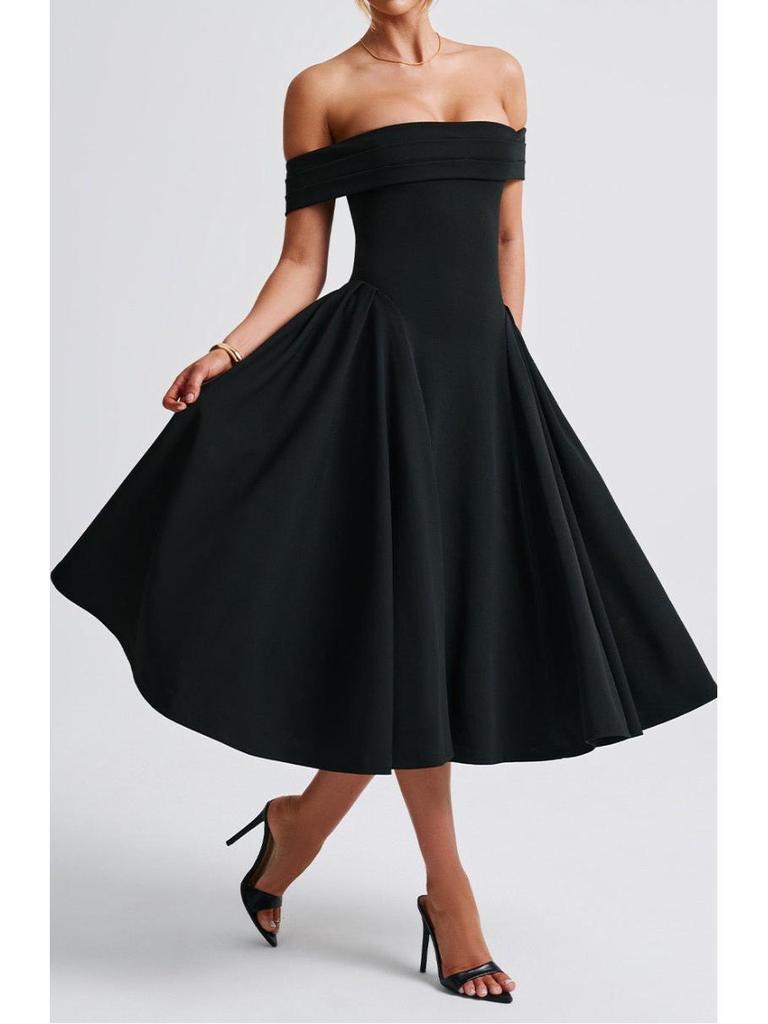 Women's European & American Off-the-Shoulder Backless Dress - Solid Color, Long and Sexy Fashion Style (2026 In Stock)