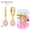 Luxurious Geometry 925 Silver Ear Needle Pink Series Zircon Pendant Hoop Earrings Sweet Fashion Wedding Jewelry Gifts