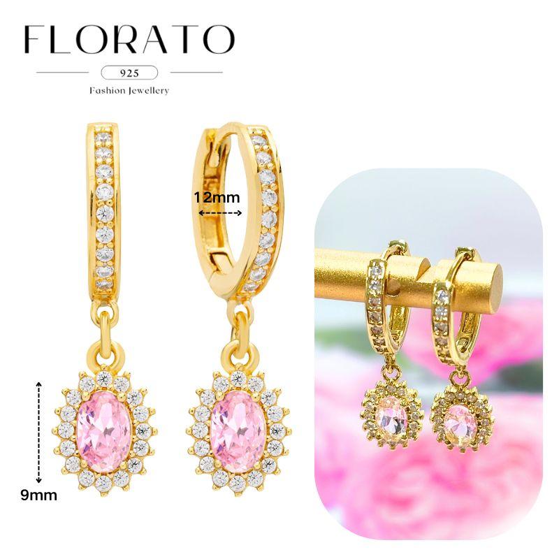Luxurious Geometry 925 Silver Ear Needle Pink Series Zircon Pendant Hoop Earrings Sweet Fashion Wedding Jewelry Gifts