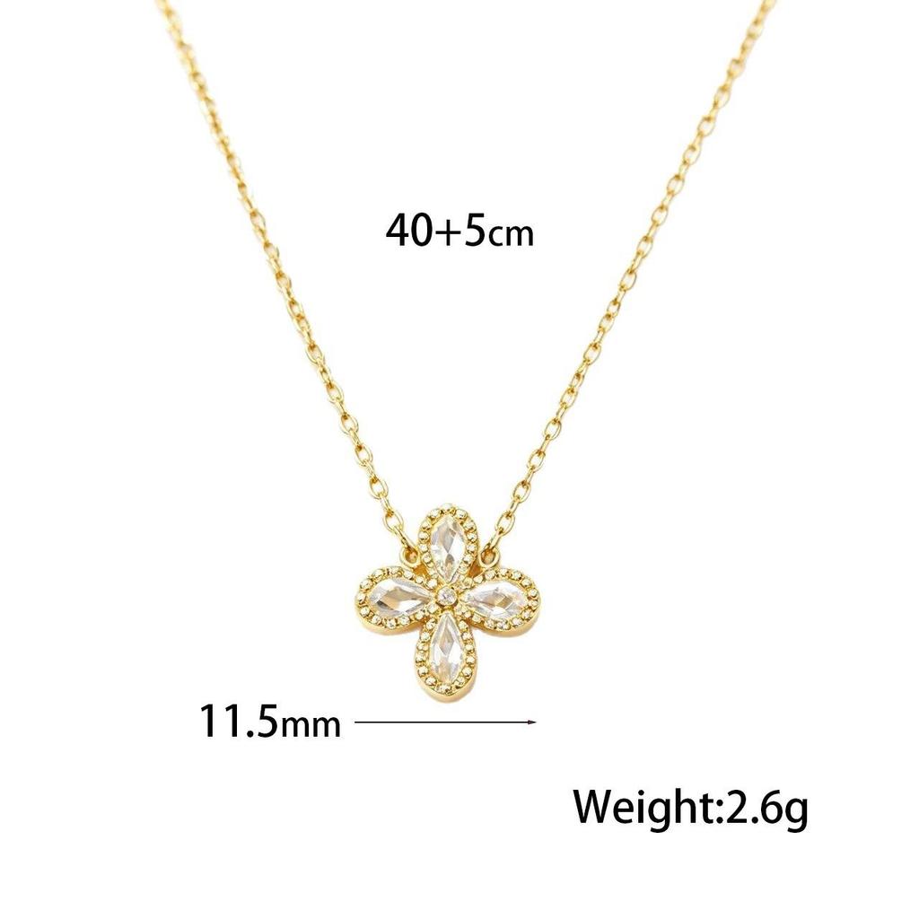 European Style Luxe Zircon Four-Leaf Clover Jewelry Set for Women: Necklace, Bracelet, Earrings