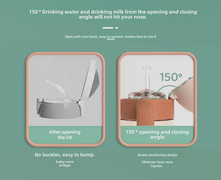 Minitutu Wide Mouth Bottle with Temp-Sensitive Scale, Flip-Top, Anti-Fall, Anti-Flatulence, and Suction Duckbill