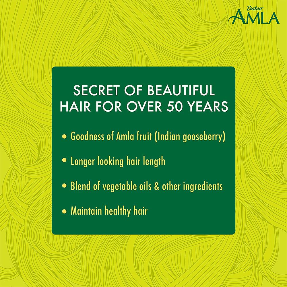 Pour cheveux longs, forts et foncés - 200 ml + pompe. Huile capillaire Dabur Amla facile à utiliser avec pompe | Enrichie en amla, huiles naturelles et vitamine C.