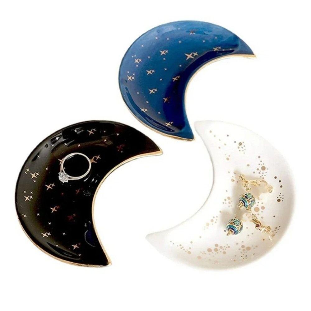 Ceramic Moon Shape Jewelry Dish Minimalist Key Storage Holder Desktop Ornaments