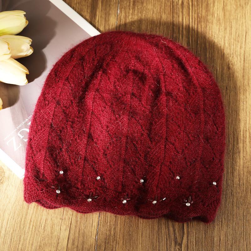 Hat Women's Winter Mom Fashion Versatile Rabbit Hair Autumn and Winter Warm Ear Protection Knitted Wool Hat Tide
